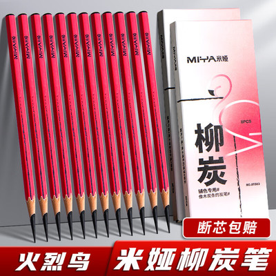 米娅柳炭笔美术生专用棉柳木炭条瑞蒙特国画用的木炭条速写起稿打型黑色素描炭精条软性碳棒瑞萌特火烈鸟炭条