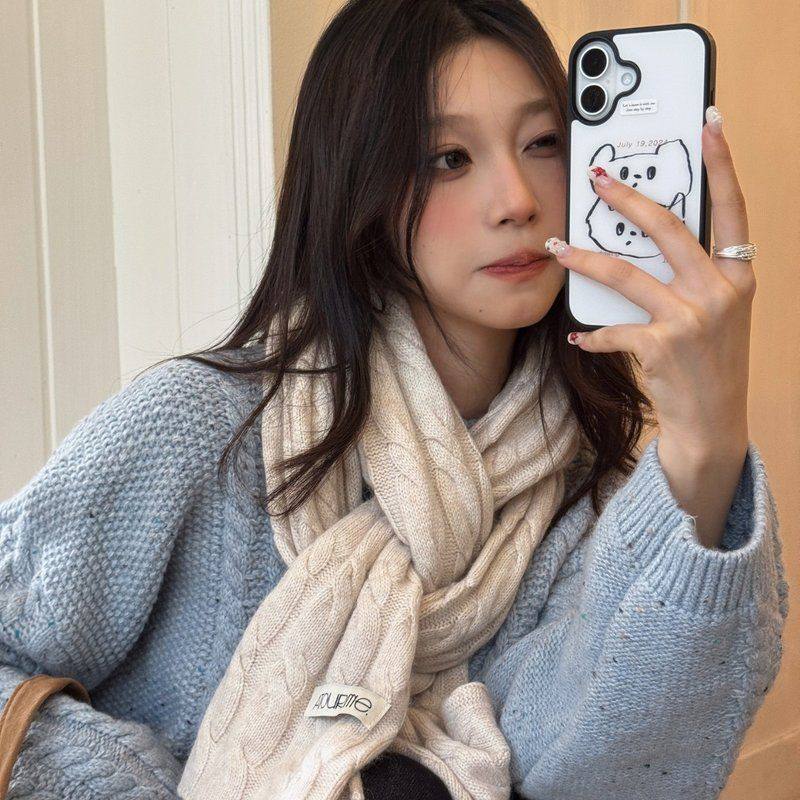 定制logo小麻花系秋冬季围巾女冬季外搭保暖韩版百搭纯色针织围脖
