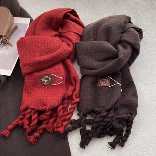 定制logo大流苏纯色红色围巾女冬季仿羊绒加厚保暖披肩两用围脖