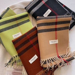 定制logo2025新款冬季双面仿羊绒格子男女围巾驼色巴巴格保暖围脖