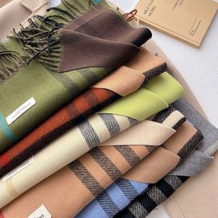 定制logo围巾冬季男女驼色格子双面仿羊绒保暖围脖长款情侣披肩