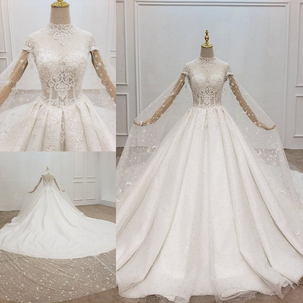 网红长袖大拖尾公主风婚纱礼服