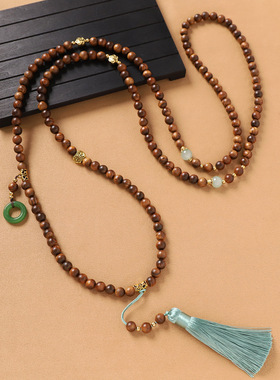 中国风复古木珠毛衣链长款佛珠戴脖子项链男女新中式衣服配饰挂件