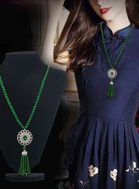 新中式玛瑙串珠项链复古国风女毛衣链配饰旗袍挂件唐装秋冬民族风