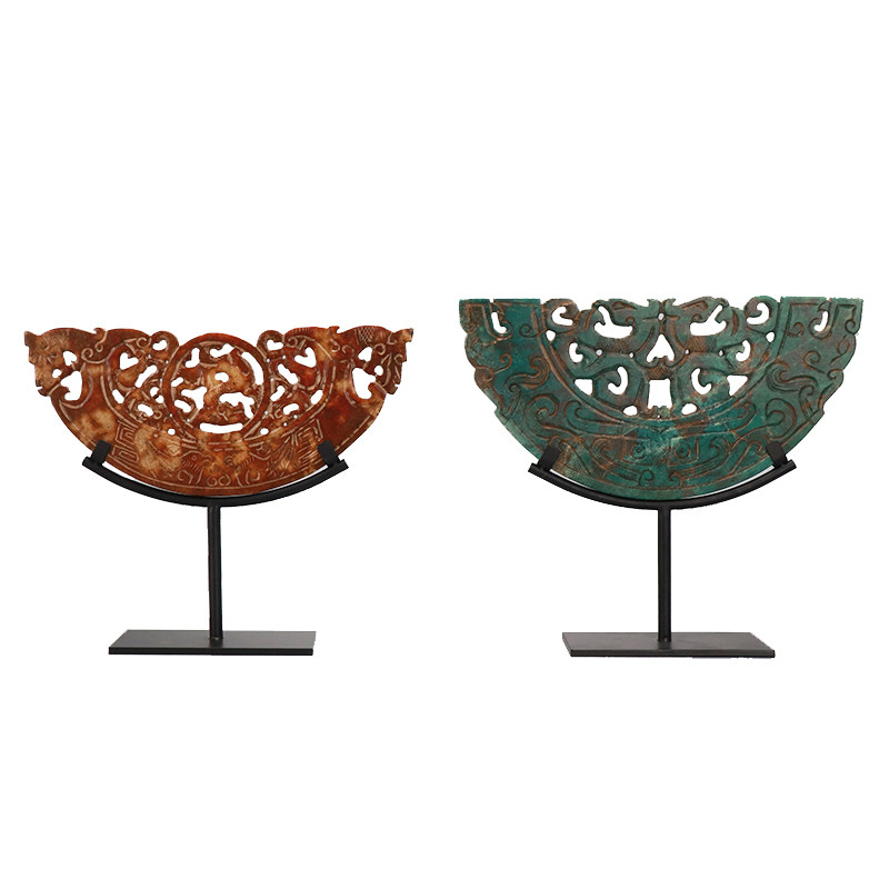 现代新中式创意镂空雕刻玉璧客厅电视酒柜家居酒店样板房软装摆件