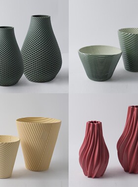 3D打印陶瓷绿色粉色黄色花瓶摆件