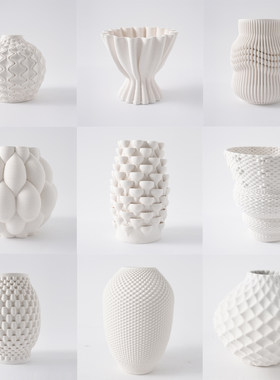 简约轻奢3D打印陶瓷白色花瓶摆件
