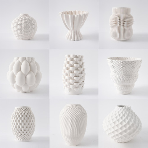 简约轻奢3D打印陶瓷白色花瓶摆件