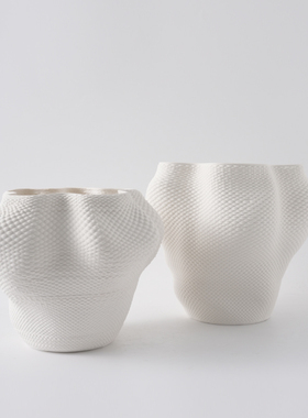 现代简约3D打印陶瓷白色高档大口花瓶摆件样板间售楼部花器装饰品