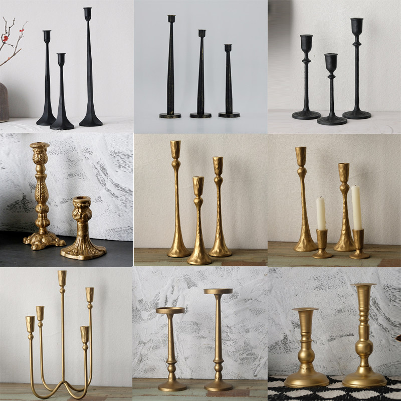 中式复古欧式铸铁黑色金色蜡烛台摆件样板间酒店餐厅烛台婚庆道具,家居饰品,烛台,淘宝优惠券,粉丝福利购,淘宝优惠卷