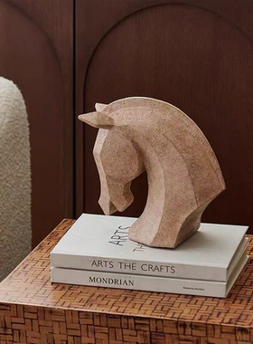 侘寂风复古做旧色马头雕塑摆件