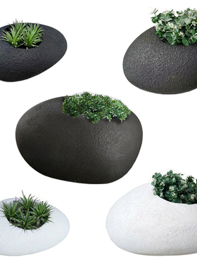 黑白椭圆鹅卵石形落地大花器花盆