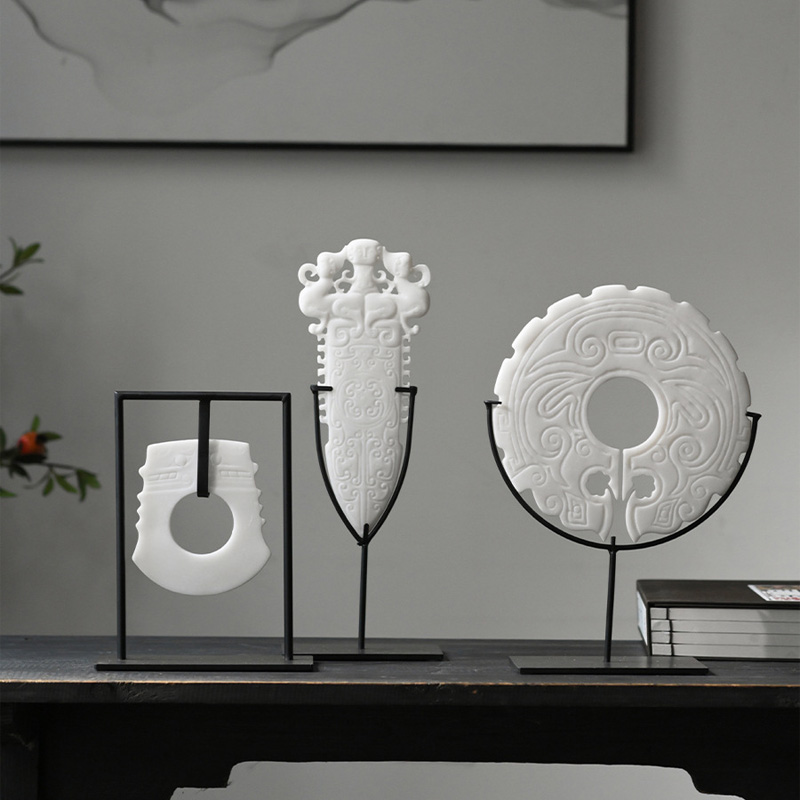 禅意新中式树脂白色玉璧摆件装饰