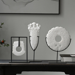 禅意新中式树脂白色玉璧摆件现代简约样板间客厅酒柜玄关桌面装饰