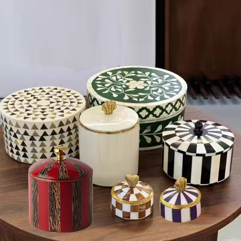 进口牛骨首饰盒摆件收纳罐装饰品