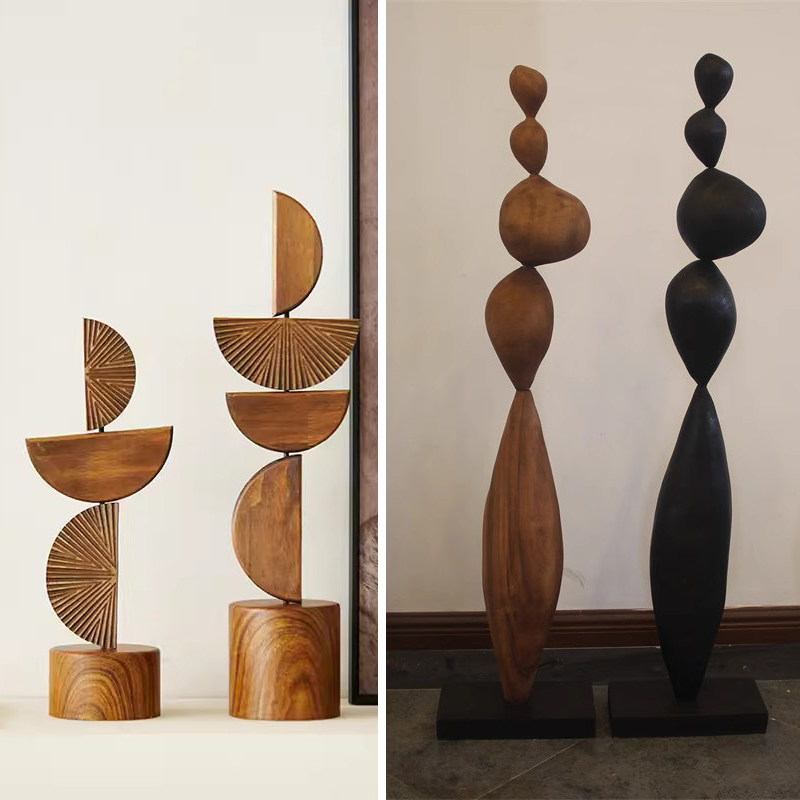 北欧侘寂风半圆形叠叠高木雕几何摆件家居样板间客厅玄关软装饰品,家居饰品,装饰摆件,淘宝优惠券,粉丝福利购,淘宝优惠卷