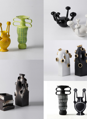 北欧异形多孔陶瓷花器摆件花瓶