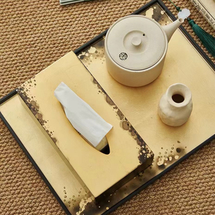 越南进口新中式黑色金箔漆面长方形托盘纸巾盒摆件样板间茶几装饰