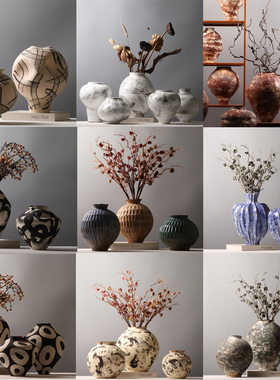 新中式手绘陶瓷罐大肚花瓶摆件