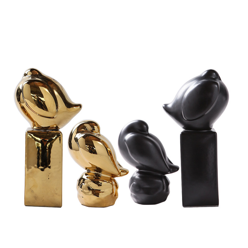 现代新中式创意陶瓷电镀金色富贵鸟摆件样板房酒店黑白小鸟装饰品,家居饰品,装饰摆件,淘宝优惠券,粉丝福利购,淘宝优惠卷