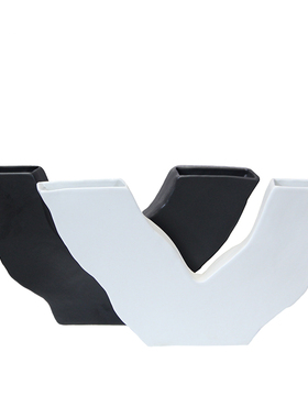 轻奢风黑白色客厅陶瓷干花摆件