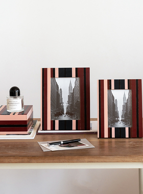 条纹四色拼接撞色相框摆台装饰盒