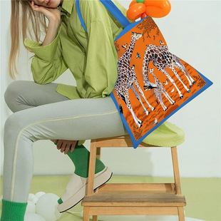 韩版新款长颈鹿女帆布包包手提布袋子大容量学生拎书袋时尚单肩包