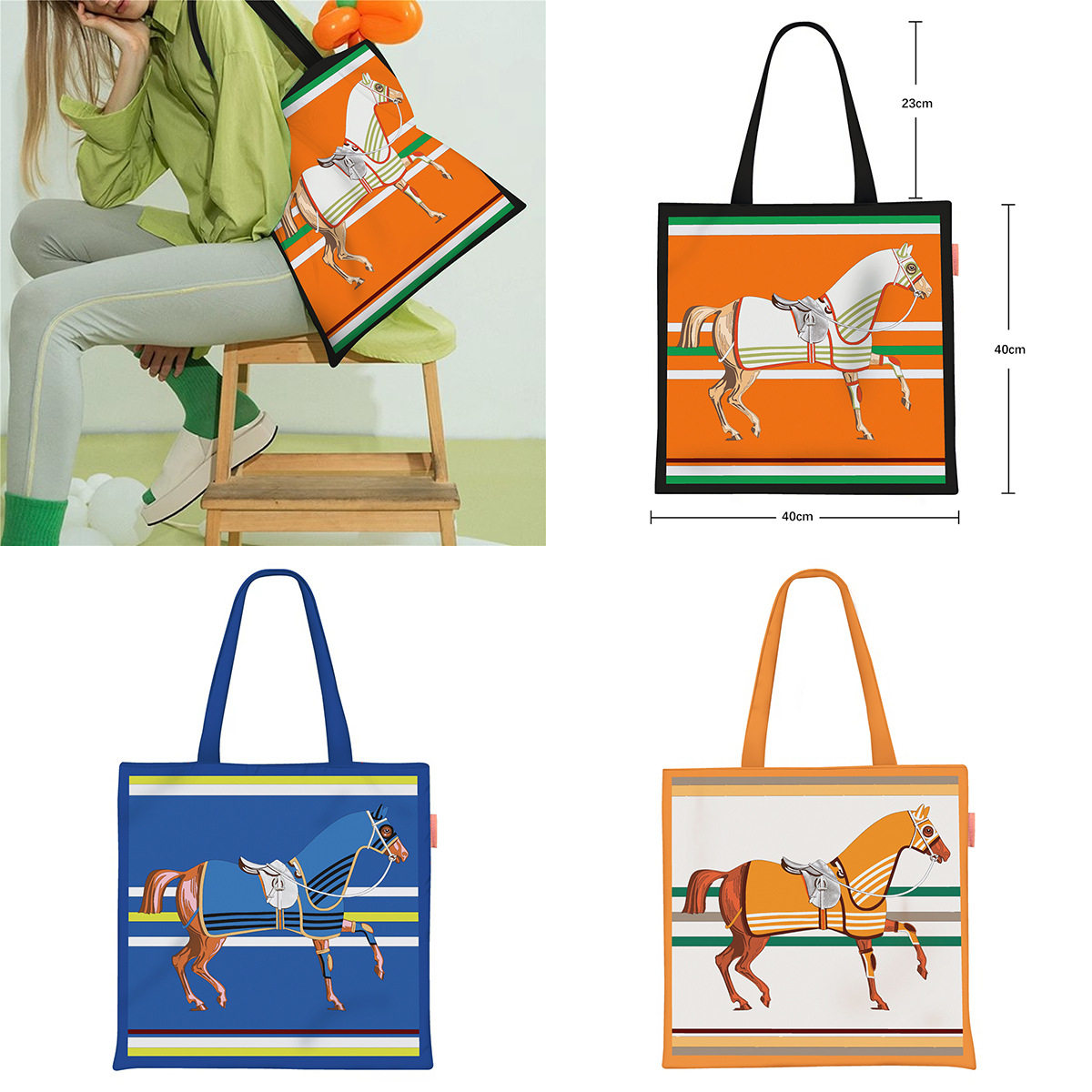 韩版新款条纹战马女士帆布包包手提布袋子大容量学生拎书袋单肩包