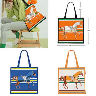 韩版新款条纹战马女士帆布包包手提布袋子大容量学生拎书袋单肩包