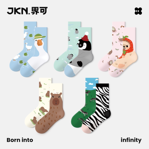 JKN动物卡通AB袜女款夏季中筒袜