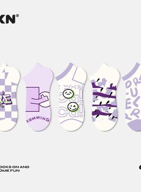 JKN紫色袜子女短袜秋冬薄款ins潮棉网红低帮防滑不掉跟船袜女浅口