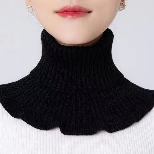 秋冬季成人脖套保暖护颈椎围脖女士高领针织假领子毛线装饰防风