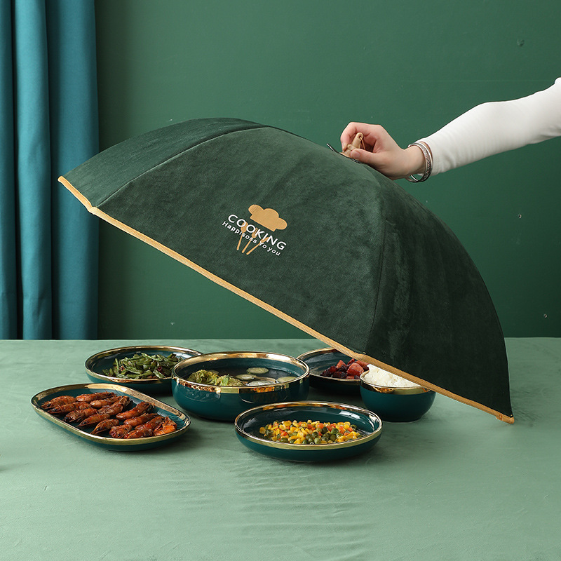 简约饭菜保暖罩子加绒加厚保温菜罩秋冬可折叠家用食物罩轻奢