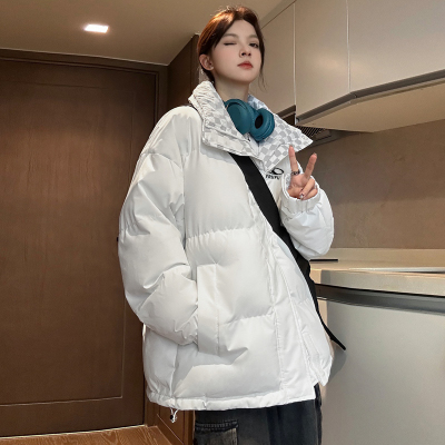 半高领白色羽绒棉服男款冬季潮牌棋盘格面包服不臃肿保暖棉衣外套