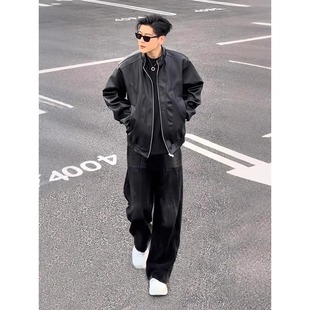 田野L黑色短款 机车立领夹克 防水pu皮衣外套男生痞帅开春穿搭美式