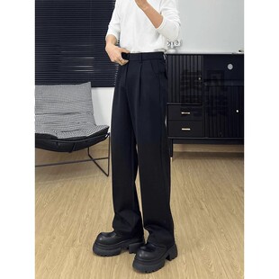 那不勒斯黑色直筒西裤男款垂坠感高级感修身弯刀微喇西装裤子春夏