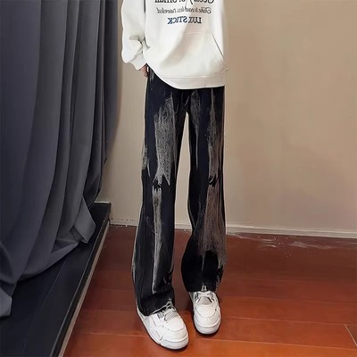 水洗扎染弯刀牛仔裤男款秋冬