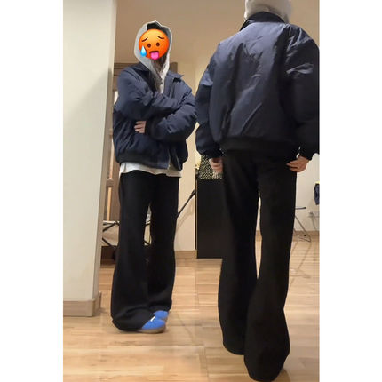 黑色巴黎弯刀牛仔裤男款直筒加绒加厚裤子美式高街cleanfit微喇裤