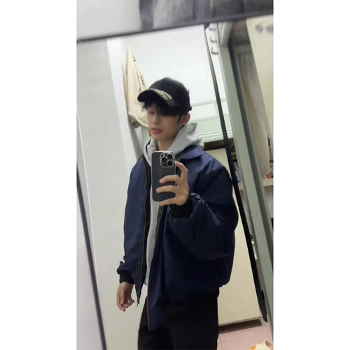 藏蓝色美式飞行夹克棉服男款秋冬