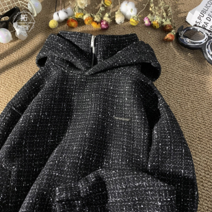 假两件i人社恐卫衣男春小香风半拉链高领潮牌外套美式连帽冲锋