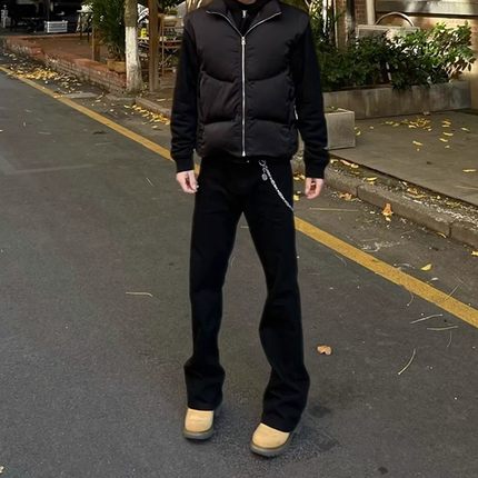 cleanfit黑色弯刀微喇牛仔裤男款加绒美式高街裤子弹力修身直筒裤