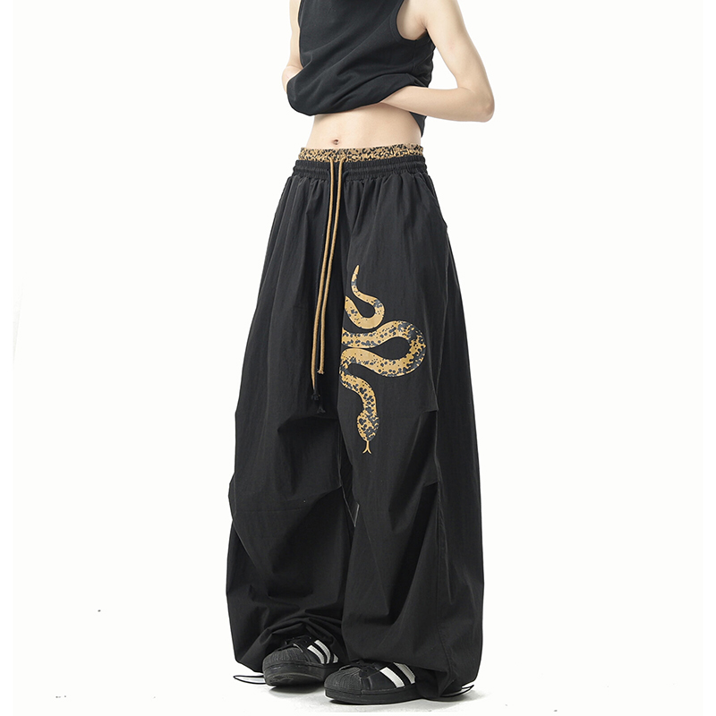 美式黑金蛇纹伞兵裤男夏季薄款潮