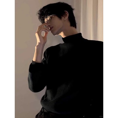 黑色半高领德绒打底衫男款秋冬