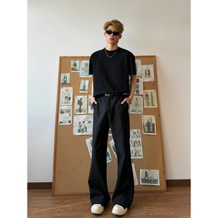 517版型微喇叭西裤男垂坠感高级感显瘦黑色直筒阔腿西装裤子春秋