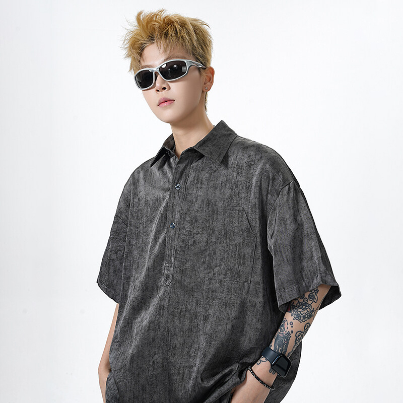 扎染翻领polo衫短袖男款冰丝痞帅