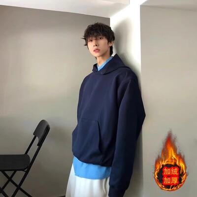 藏青色520g重磅加绒卫衣男款