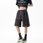 子夏季 民族风针织脏脏风短裤 男潮牌宽松设计感复古痞帅过膝五分裤