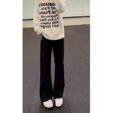 黑色弹力弯刀牛仔裤男款加绒美式高街vibe显瘦裤子直筒修身微喇裤
