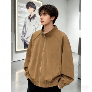 美拉德棕色boxy短箱夹克男款春季美式正肩飞行服廓形教练工装外套