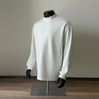 白色半高领德绒长袖t恤男款秋冬